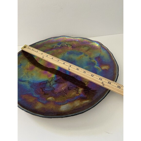 Vintage Iridescent Glass Decorative Plate 14” Diameter Brown Bottom - Picture 6 of 9